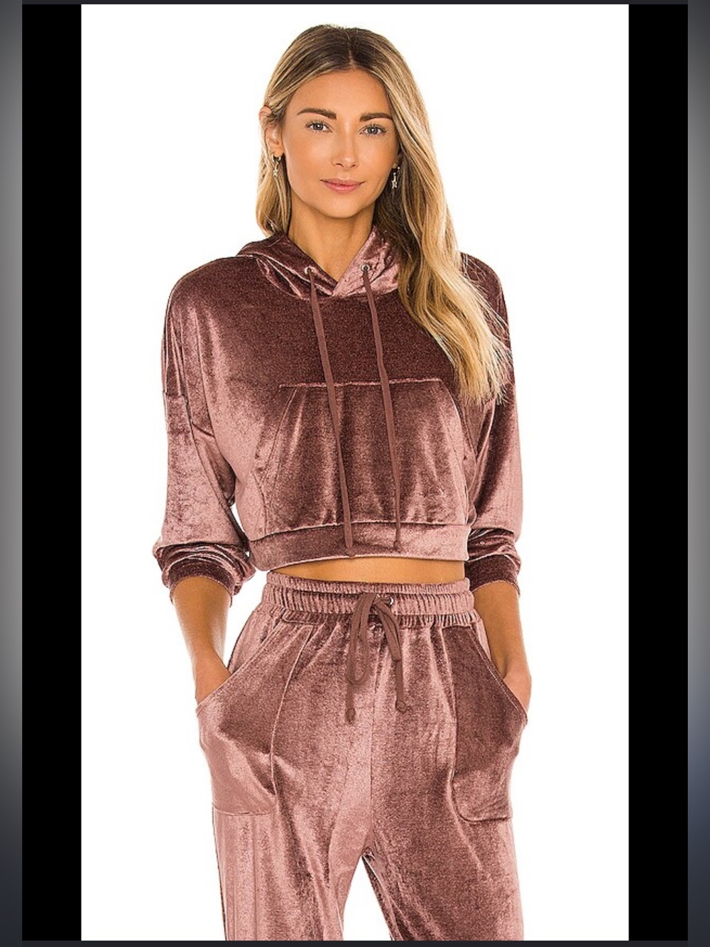 h:ours Mauve Brushed Velvet Cropped Hoodie & Jogger Set Revolve XS/S
